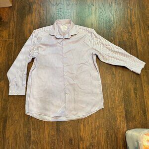 Michael Strahan Mens Dress Shirt 18 Blue Regular Fit Wrinkle Free Stretch Button